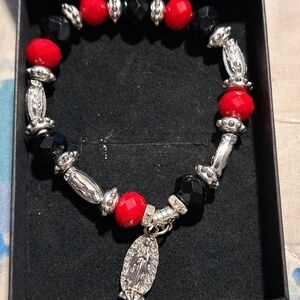 Wholesale Bracelet red Black Beads Religious Bracelet Stretch gold beads lot 10